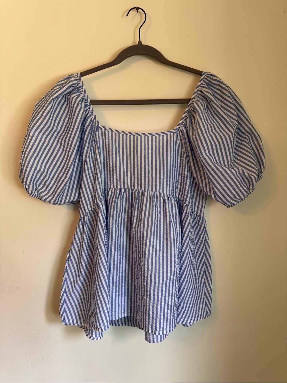 Ces Femme Flowy Blue & White Vertical Stripe Top - Size S